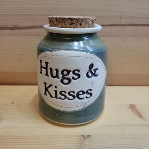 Vintage Dr. Brophy's Word Jar "HUGS & KISSES" Clay Jar 1990's Cork Top